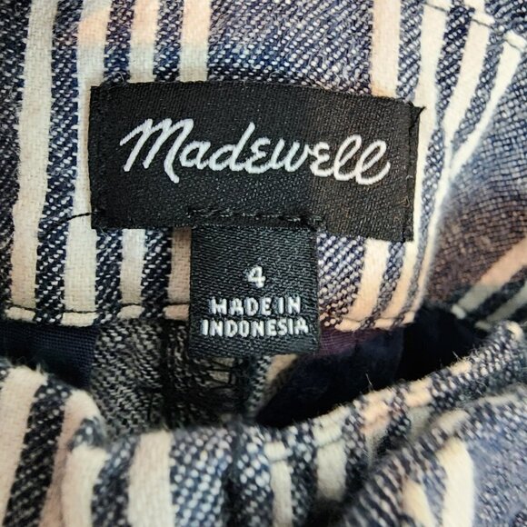 Madewell Linen Cotton Blend Paperbag Pants High Rise Blue Railroad Stripe Pant 4 - Picture 8 of 13